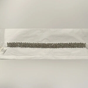 NWT Davids Bridal Wedding Dress Belt Slim Crystal Patterned Sash with Ribbon Tie